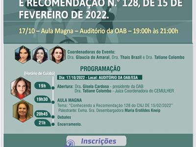 Foto da Notícia: OAB-MT convida para curso sobre Lei Maria da Penha